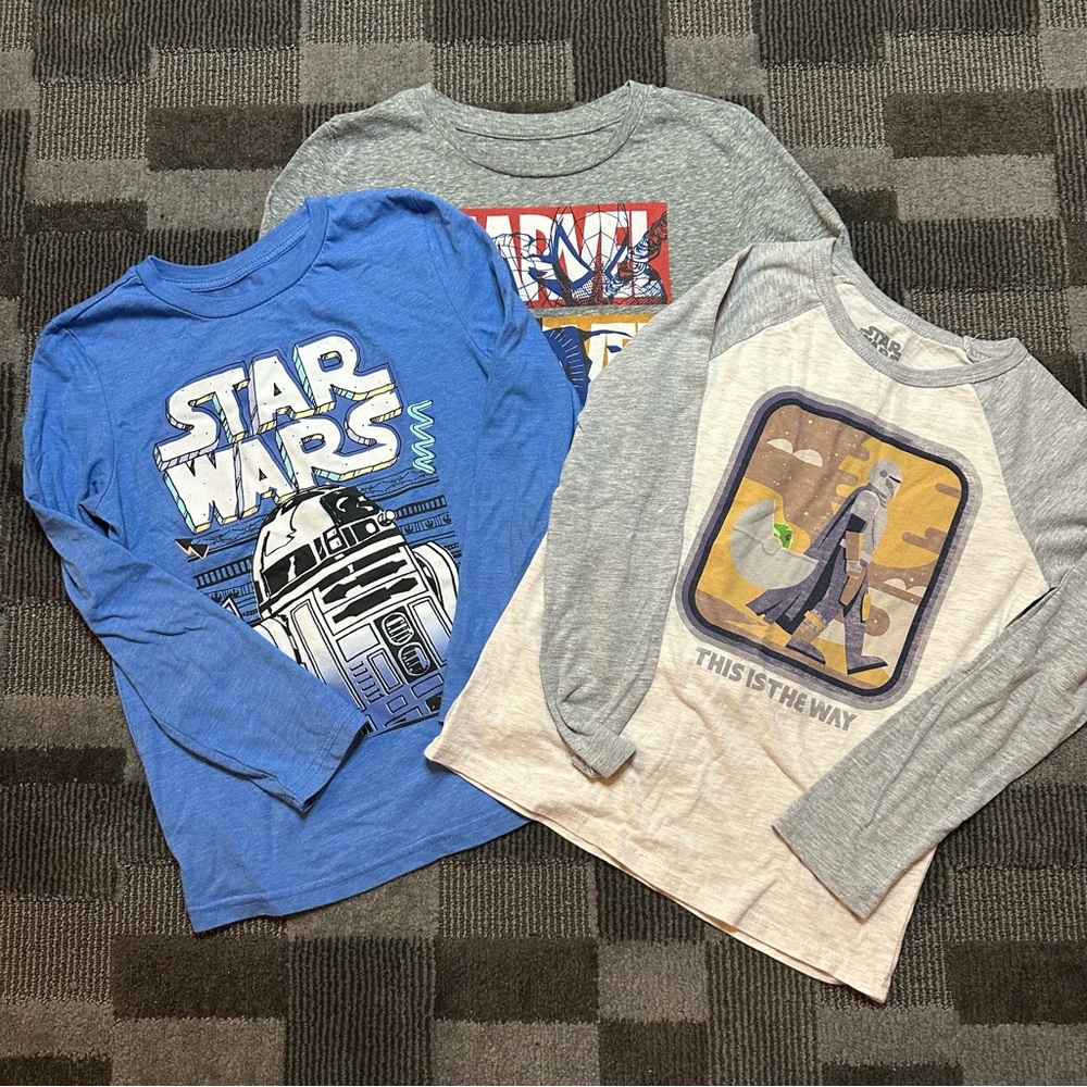 Star Wars & Marvel Kids Long Sleeve T-Shirt bundle size 8